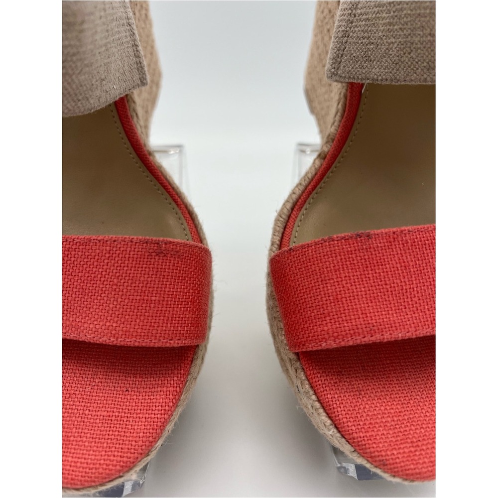 Michael Kors Coral and Natural Canvas Espadrille Wedge Sandals size 7.5 - Picture 4 of 12